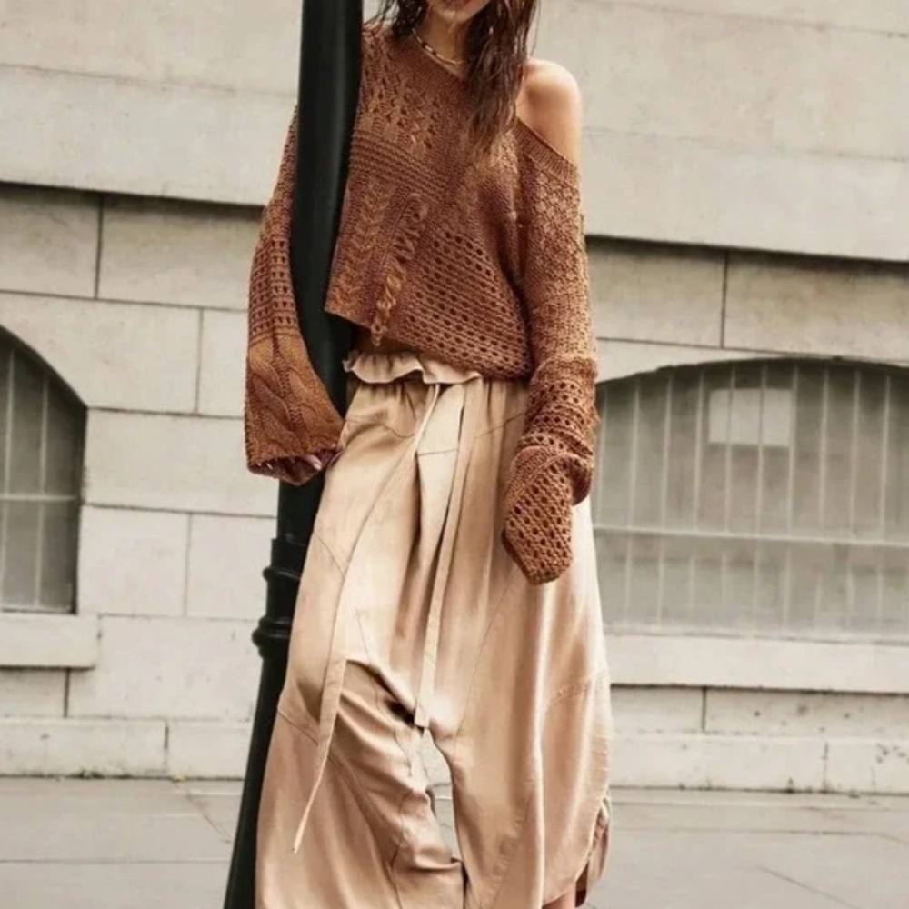 Brown Casual Women's Loose Fit Boat Neck Vacation Sweater